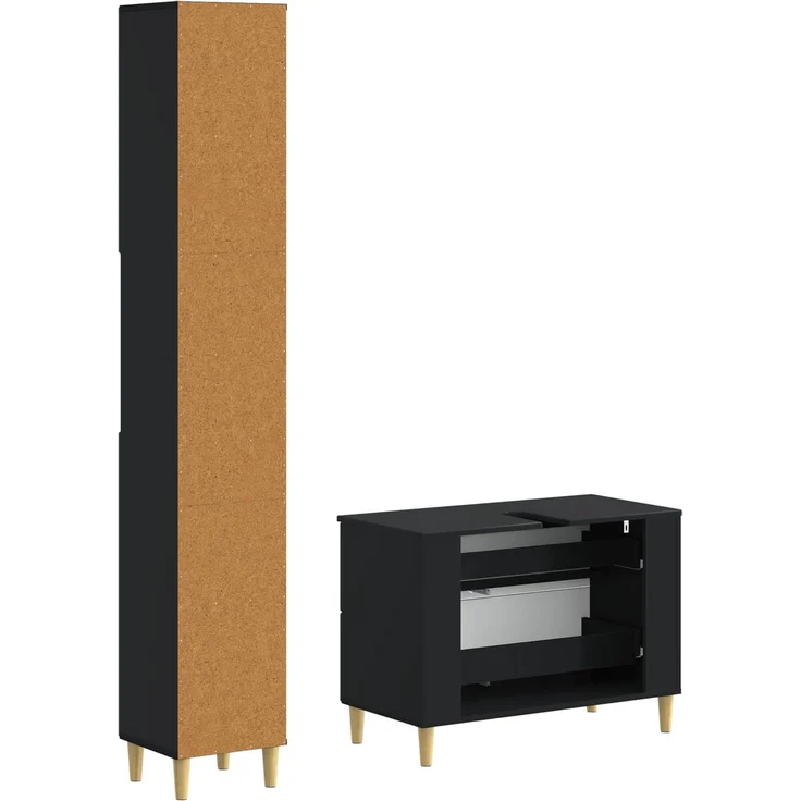vidaXL 2-teiliges Badezimmer Schrank Set DELFT Schwarz Holzwerkstoff 3417541 – Bild 5