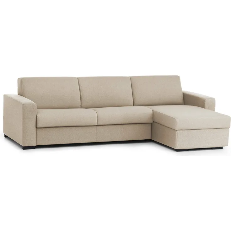 Dmora Sofa mit Halbinsel Azechiele, Ecksofa, umkehrbare Aufbewahrungshalbinsel, schmale Armlehnen, 100 % Made in Italy, 260 x 95 x 90 cm, Beige