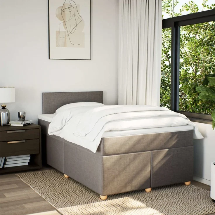 vidaXL Boxspringbett mit Matratze Taupe 120x190 cm Stoff 3288916 – Bild 4