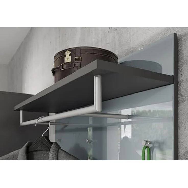 Germania Garderobenpaneel, Graphit-Silber, mit Aufhängemöglichkeit, Hutablage und Kleiderstange, 97x96x30 cm – Bild 3