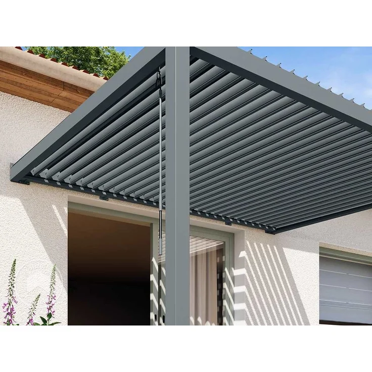 PRIMEYARD Terrassenüberdachung 3x4 m Aluminium-Pfosten mit Lamellendach aus Stahl anthrazitfarbene Anbau-Pergola – Bild 4