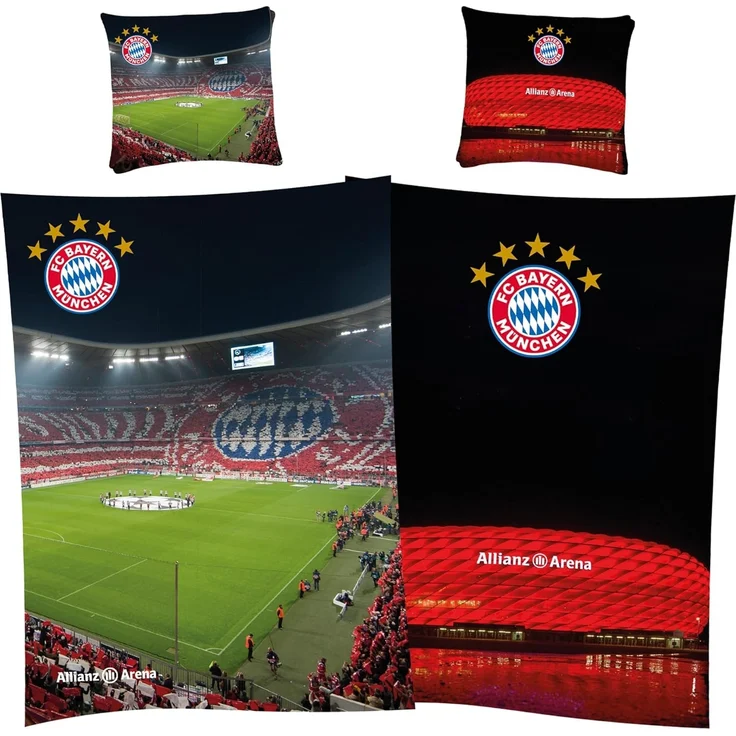 BERONAGE Kinderbettwäsche FC Bayern München Bettwäsche Allianz Arena Linon / Renforcé, 2 teilig, 135x200 + 80x80 cm – Bild 1