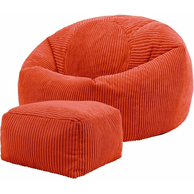 Icon Kingston Sitzsack mit Hocker Cord, Terrakotta, Sitzsack Erwachsene mit Füllung, Bean Bag, Cord Sessel, Lounge Sessel, Lounge Stuhl, Schlafzimmer, Wohnzimmer, Wohnzimmer Möbel – Bild 1