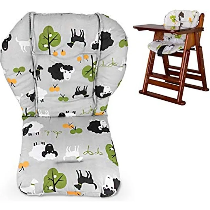 Twoworld Hochstuhl Kissen, große Verdickung Kinderwagen/Auto/Hochstuhl Sitzkissen Liner Mat Pad Cover Protector atmungsaktiv (Graue Schafe)