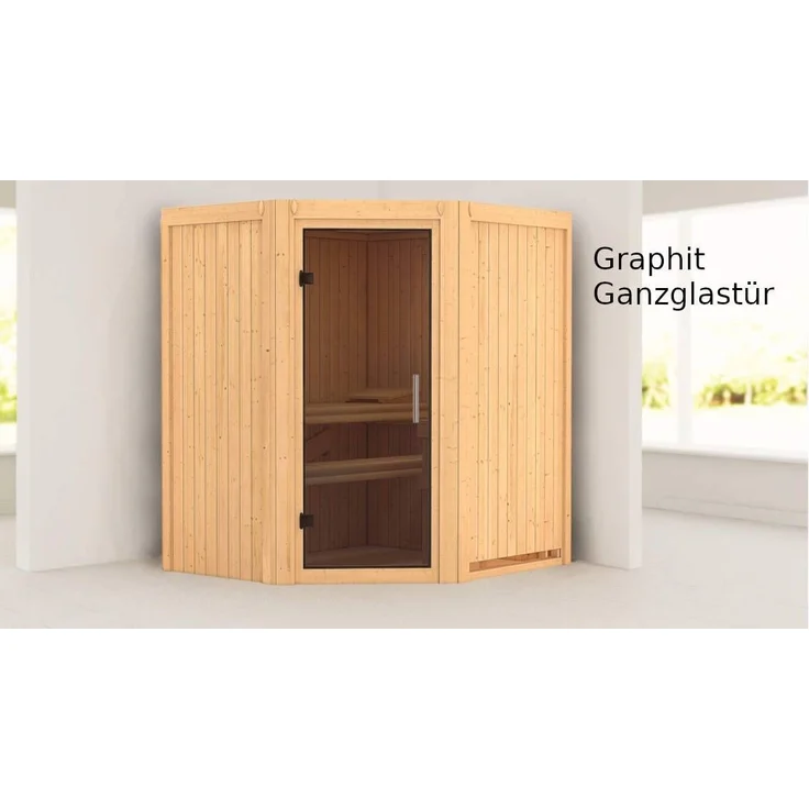 Karibu Sauna Taurin + 9kW Saunaofen mit integr. Steuerung Klarglas Ganzglastür – Bild 6