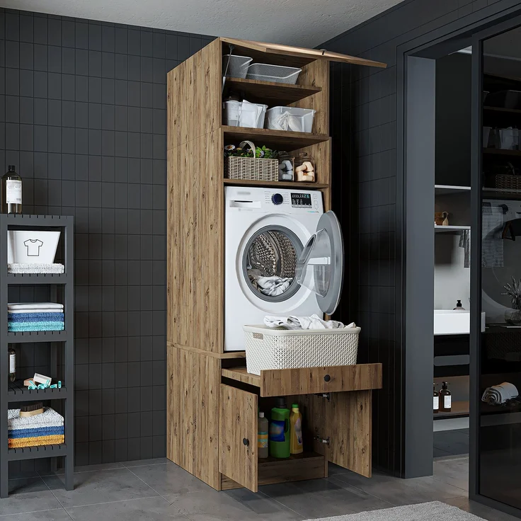 Roomart Waschmaschinenschrank SERIE 1 – 65 cm breit mit Ausziehbrett, Waschmaschinen-Überbauschrank für Waschküche & Bad • Eiche – Bild 2