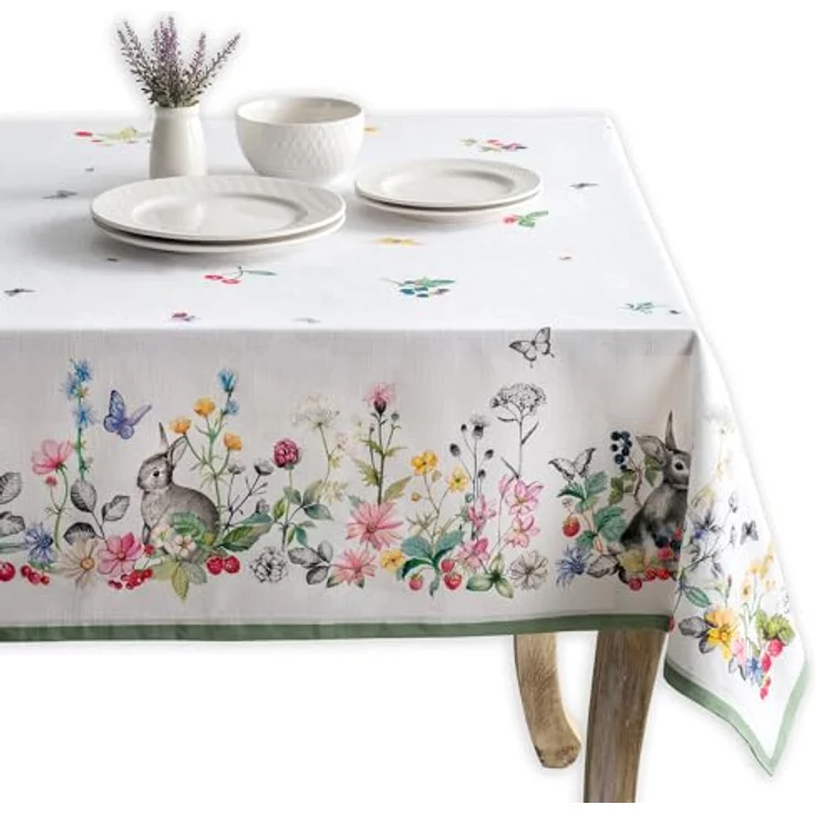 Maison d' Hermine Printemps Tischdecke, rechteckig, 100% Baumwolle, wiederverwendbar, dekorativ, für den täglichen Gebrauch, für Esszimmer, Bauernhaus, Party, Festlich und Hochzeit, Frühling, Sommer – Bild 1