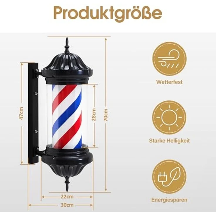 BarberPub Barber Pole Barbierstab, Barbershop Friseurstange mit LED Leucht Salon Einrichtung, Drehbar Stange Friseursalon, Rot Weiß Blau Salon Säule, 70CM Barbier Stange Licht, Energie Sparen L054BC – Bild 5
