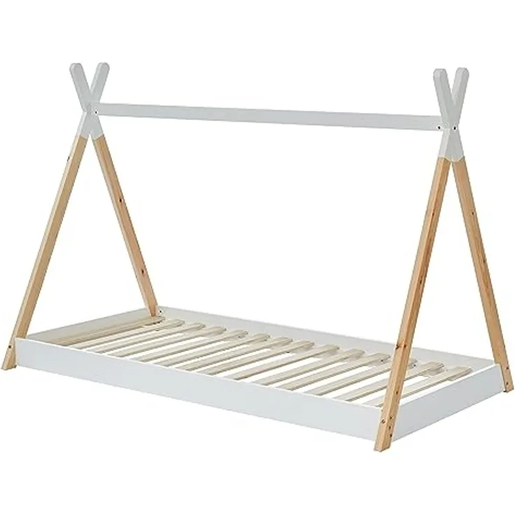BAÏTA Tipibett für Kinder Montessori Tiny – Massivholz Kiefer Natur – 90x190 cm Tinytipi Natur/Weiß