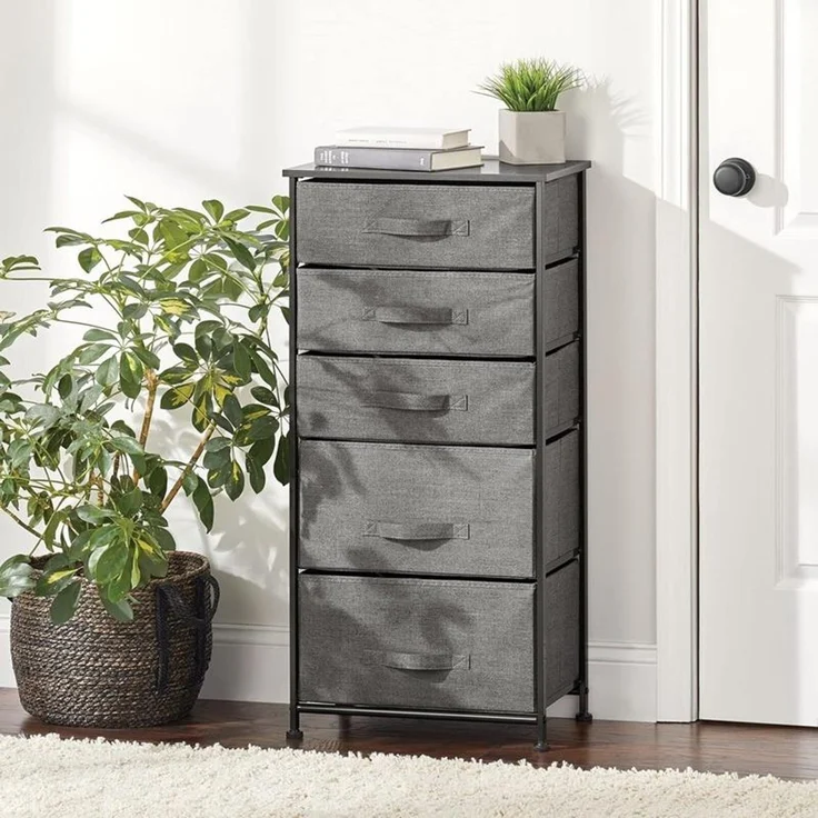 mDesign Kommode mit 5 Schubladen - Schrank Organizer - Stoffregal grau schwarz – Bild 4