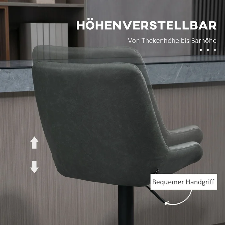 Barhocker Küchenhocker Designhocker, höhenverstellbar, mit Fußstütze, 51 cm x 59 cm x 117 cm, Dunkelgrau + Schwarz--Dunkelgrau--117x59x51cm--YOUDENOVA – Bild 7
