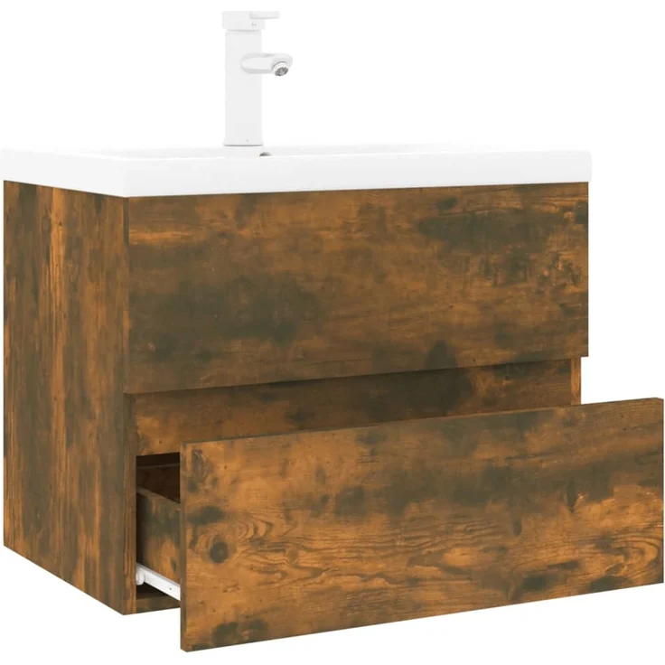 Waschbeckenschrank, Badschrank mit Einbaubecken Räuchereiche Holzwerkstoff de7442 – Bild 3