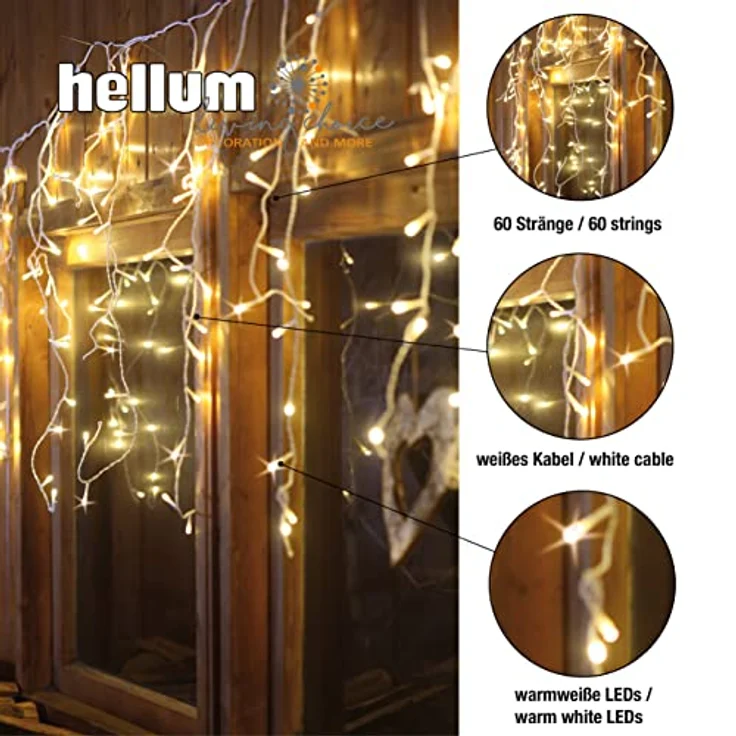hellum LED Eislichtvorhang, Lichterkette Außen 5,90x0,53m mit 240 LEDs, weißes Kabel und 5m Zuleitung, Weihnachtsbeleuchtung – Bild 3