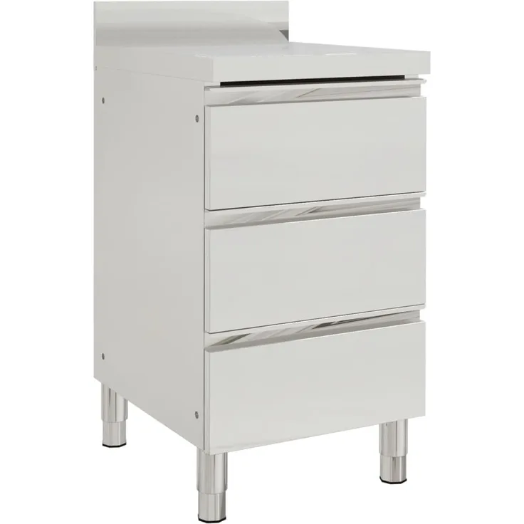 DELUKE® Edelstahl Arbeitsschrank mit Aufkantung GERI, 3x Schubladen, Edelstahl Gastro-Arbeitstisch Arbeitsfläche Gastro-Küchenschrank