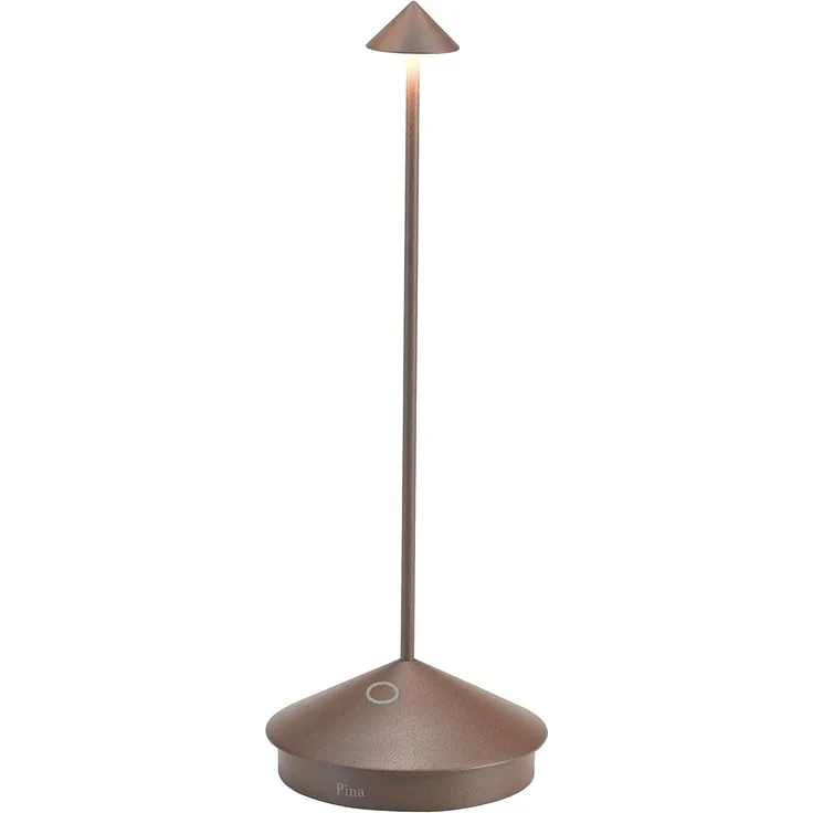 An den Seiten Pina Pro LED-Leuchte mit Akku, dimmbar, wiederaufladbar, für den Außenbereich – Corten