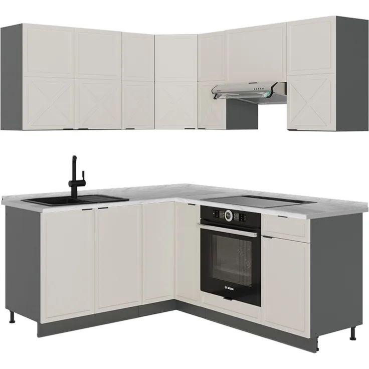 Eckküche Fame-Line GrauBeige/Anthrazit 190 x 160 cm ohne Arbeitsplatte Vicco