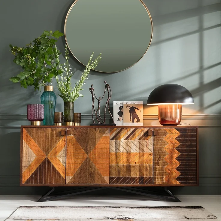 Kare Design Sideboard Tomahawk, schönes Sideboard mit Türen für das Wohnzimmer, Muster und verschiedene Farben, breite Holzkommode, Anrichte, (H/B/T) 75 x 177 x 45 cm – Bild 2