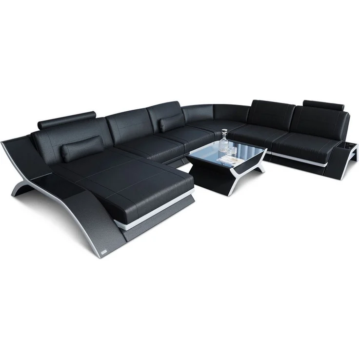 Sofa Dreams - XXL Wohnlandschaft Calabria – Leder Luxus - Ledermix - orange-schwarz - Links – Bild 8