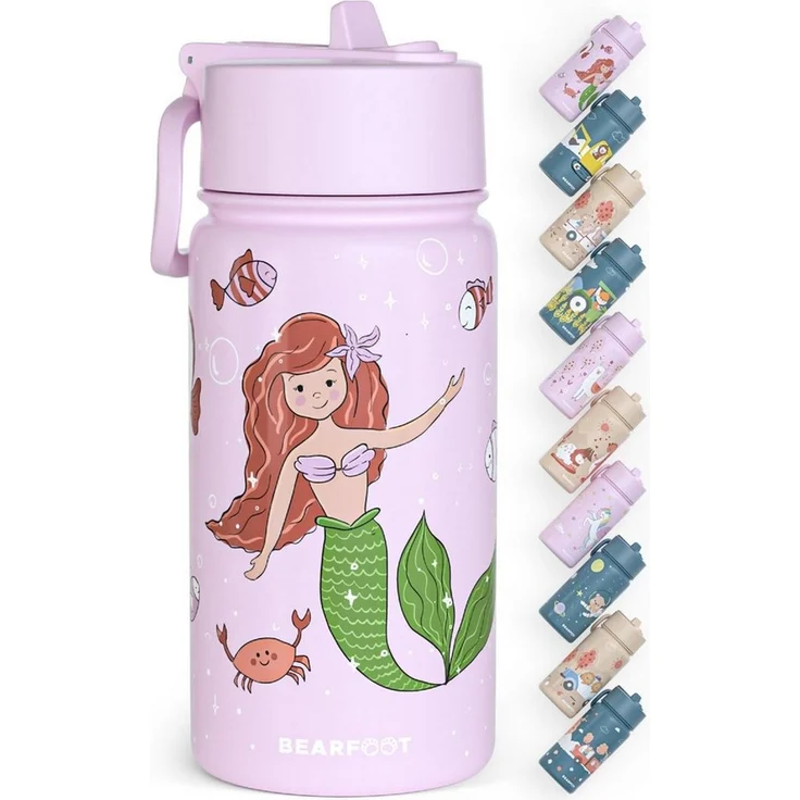 BEARFOOT Trinkflasche Thermo Kinder Trinkflasche Edelstahl - Meerjungfrau lila, Thermosflasche, auslaufsicher, Edelstahl, Kinderflasche, BPA-frei – Bild 2
