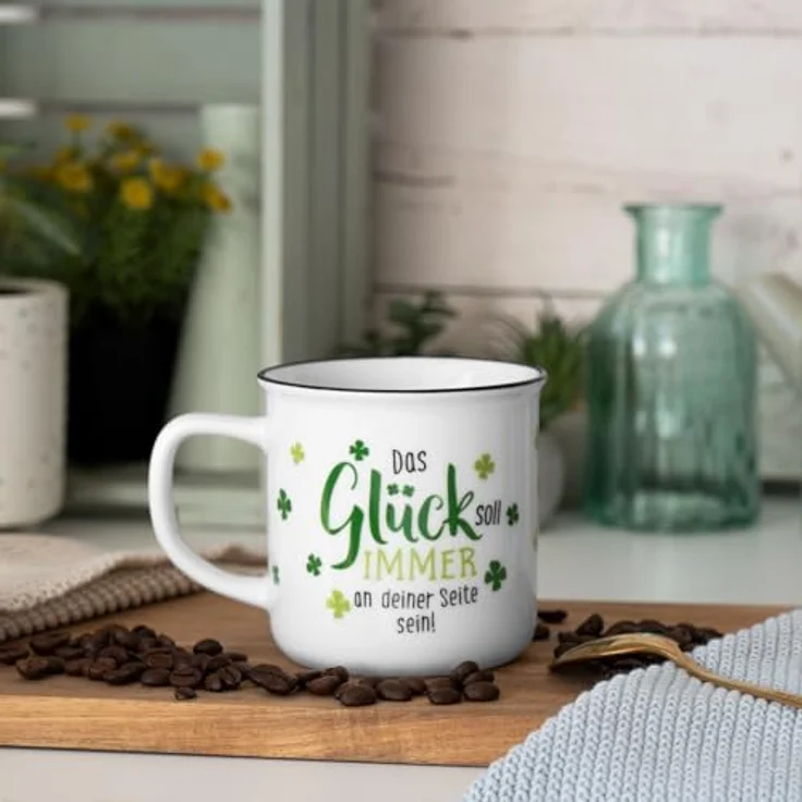 GRUSS & CO Becher Motiv Glück | New Bone China Porzellan, Emaille-Optik, 35 cl | Geschenk lustig, Glücksbringer | 73931 – Bild 3