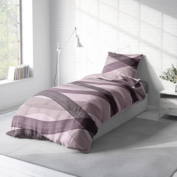 One Home Bettwäsche Winter Biber Baumwolle Cozy, Flanell, 2 teilig, modern geschwungen, kuschelig flauschig warme weiche Baumwolle Biber – Bild 3