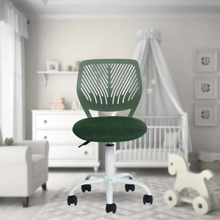 FurnitureR Vielseitig für Kinder, Arbeit ohne Armlehnen, höhenverstellbar, drehbar, bunt, für Schule und Büro, Dunkelgrün, Metall, 44 x 40 x 87 cm