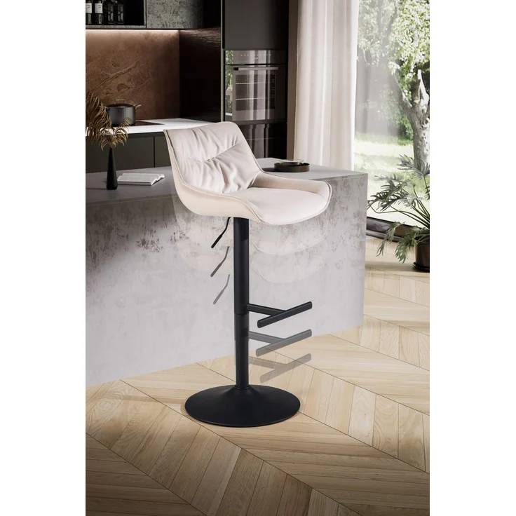 Barhocker Samt Beige mit Lehne höhenverstellbar 86-106cm Metallfuß gepolstert – Bild 5