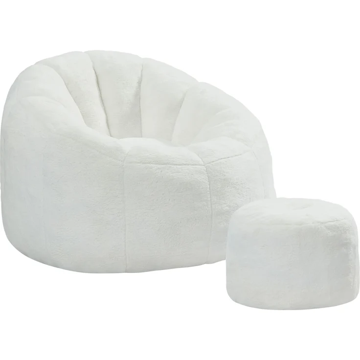 Blütensitzsack mit Fußhocker, Plüschbezug, 105x105x70 cm, Cremeweiß – Bild 4