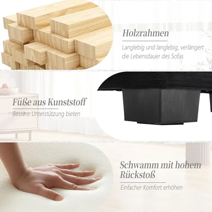 Ball & Cast Couch mit Schlaffunktion, Samt Sofa 2 Sitzer mit Kissen für das Wohnzimmer Wohnung Schlafzimmer, 224 x 81 x 81 (BxHxT), Schwarz – Bild 9