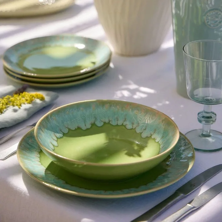 Costa Nova Suppenteller Taormina Lime Green, Teller für Suppe oder Pasta, 21,5 cm, Casafina, (1 St), Hohe Brenntemperaturen, porenfrei hygienisch, wärmeschockbeständig