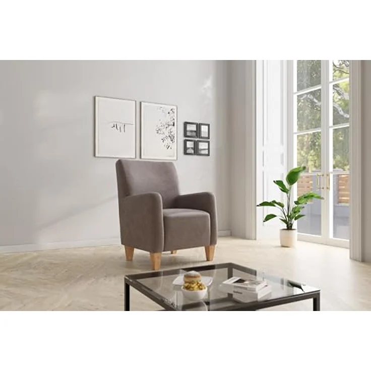 Cavadore Sessel Vida / Polstersessel im trendigen Design / 74 x 93 x 81 / Mikrofaser, Hellbraun – Bild 3
