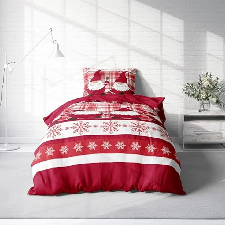 One Home Bettwäsche Winter Thermofleece, Fleece, 2 teilig, Weihnachten Wichtel Christmas, kuschelig flauschig warm weich Modern – Bild 4