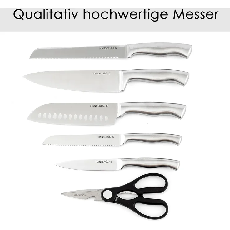 Hanseküche Messerblock Messerblock mit Messer und Schärfer (1tlg), Messerset 7 teilig mit integriertem Messerschärfer – Bild 2