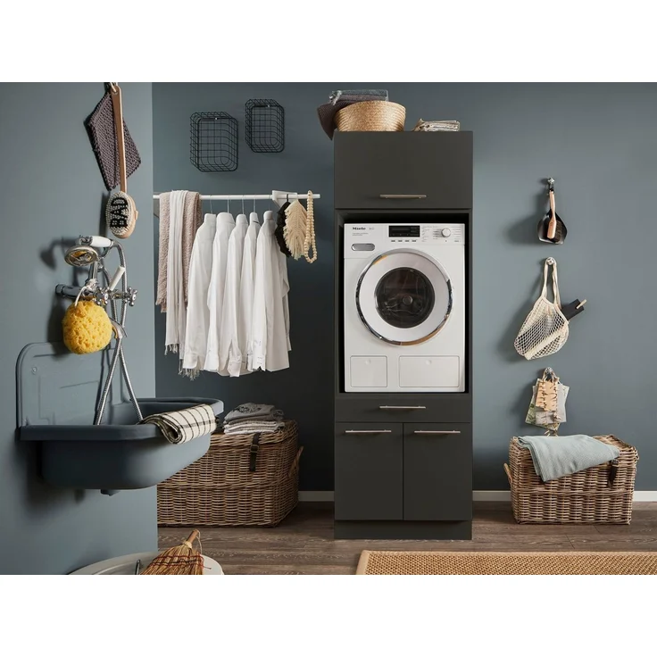 LAUNDREEZY Waschmaschinenschrank mit Schrankaufsatz, Anthrazit - Waschmaschinen-Überbauschrank TÜV-zertifiziert mit viel Stauraum - 67,5 x 200 x 67,5 cm (B/H/T) – Bild 3