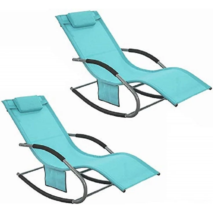 SoBuy OGS28-HBx2 Schaukelstuhl Garten 2er Set, Textilgewebe, Lackiert, Türkis, 150 x 87 x 63 cm – Bild 1