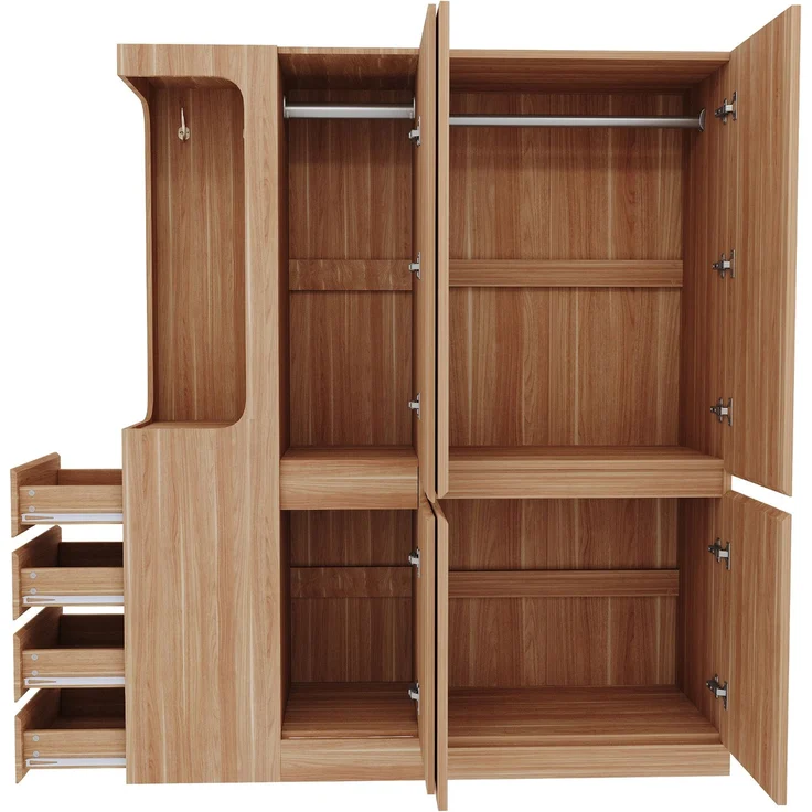 CHICFURN Kleiderschrank 140x170x40 cm aus Holz mit Schubladen und offenem Hängebereich Naturholz – Bild 8