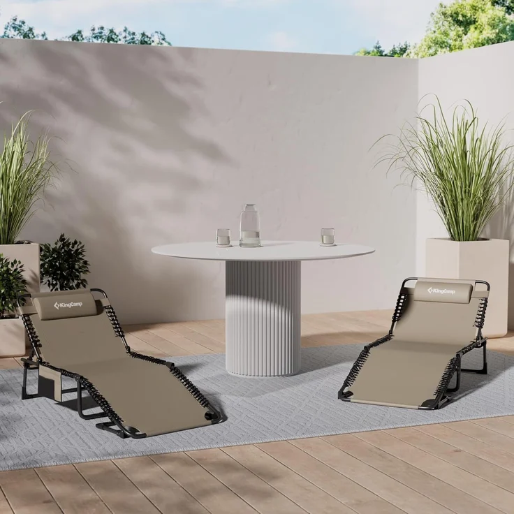 KingCamp Campingliege Sonnenliege Gartenliege klappbar 5-Stufig Verstellbarer Rückenlehne Liege Gartenstuhl Strandliege Camping Klappbett mit Kopfkissen für Garten Urlaub Outdoor Strand Pool – Bild 2