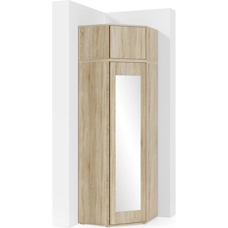 Eckschrank Modulo, Kleiderschrank mit Spiegel und Schrankaufsatz, Sonoma Eiche Matt, 225 x 70 x 70 cm – Bild 1