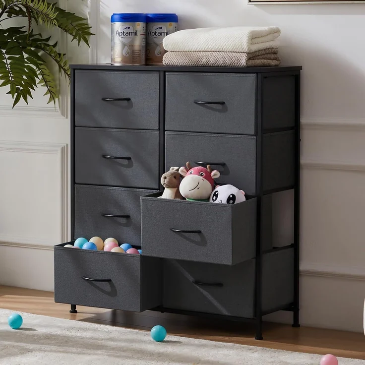 Sweetcrispy Kommode,Sideboard Wohnzimmer für Schlafzimmer mit 8 Stoffschubladen,Einstellbare Füße Schubladenschrank,Komodenschrank für Schlafzimmer,Modernes Grau – Bild 2