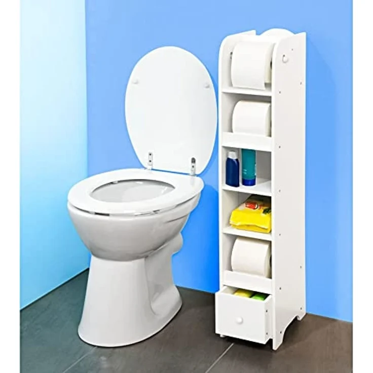 HAC24 Badregal Toilettenregal, mit Klopapierhalter, 4 Regalfächer und Bodenschublade – Bild 2