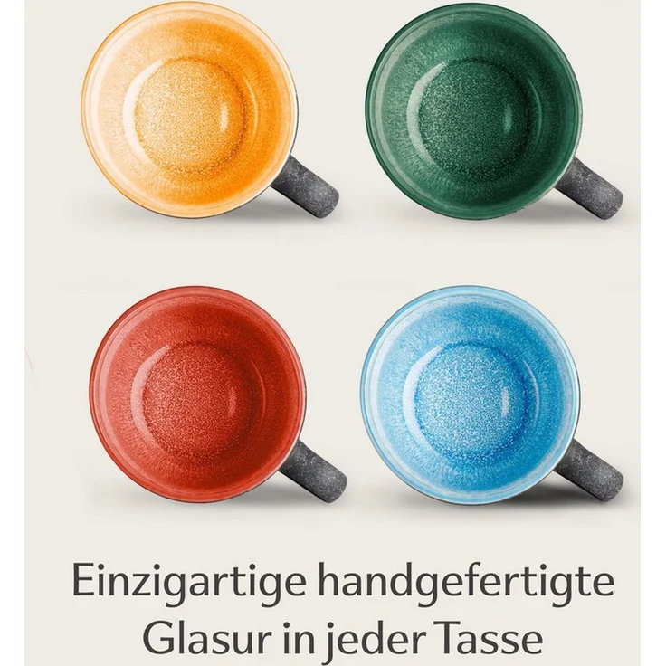 Cosumy Cappuccinotasse Cappuccino Tassen mit Untertassen 4er Set Bunt, 8-tlg, Keramik, Warm – Bild 2