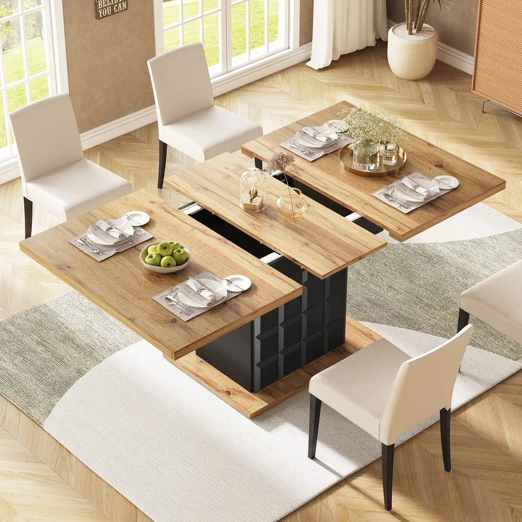 Esstisch ausziehbar 110-140x80x75 cm, mit kariertem Muster & verstecktem Stauraum – Bild 5
