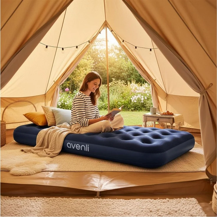 Avenli Luftmatratze Luftbett Camping für 1 Person blau 191x99x22cm Twin-Size, (aufblasbar Ideal als Reisebett oder Isomatte, für Indoor und Outdoor mit beflockter Oberfläche), Campingmatratze ohne Pumpe – Bild 2