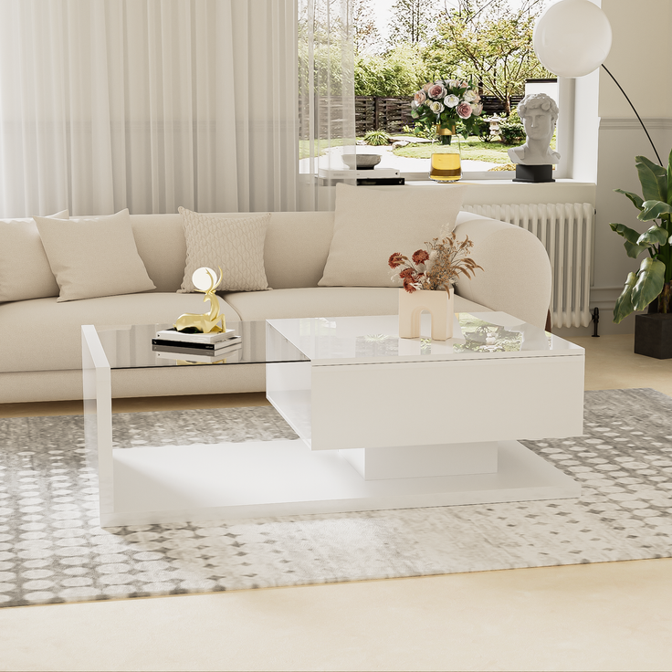 MODFU Couchtisch Beistelltische (Wohnzimmertisch, 1-St, 105*55*32,5cm), mit Glastischplatte, Schublade und 16-farbigen variablen LED-Leuchten – Bild 7