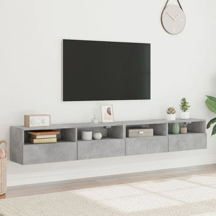 2 pcs TV-Wandschrank, TV Hängeboard Hängeschrank Betongrau 100x30x30 cm Holzwerkstoff – Bild 3