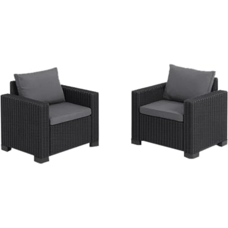 Allibert by Keter Gartenlounge Sessel California, graphit/cool grey, 2er Set, inkl. Sitz- und Rückenkissen, Kunststoff, runde Rattanoptik, 83 x 68 x 72 cm – Bild 1