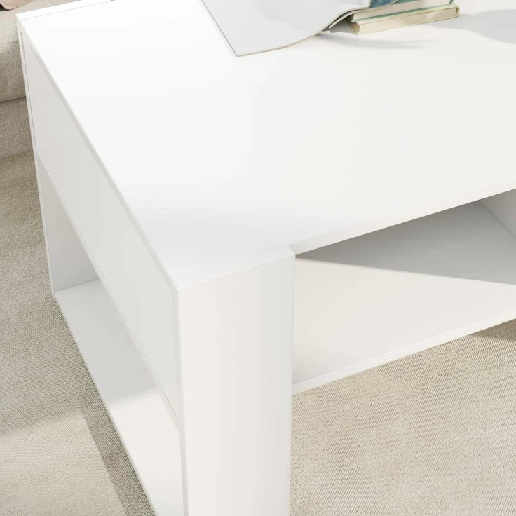 Couchtisch Sofatisch, mit Speicher Weiß 92 x 53 x 45 cm Holzwerkstoff d308e – Bild 4