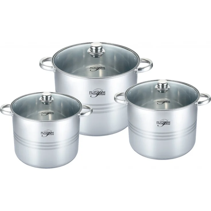 Kochtopf Topfset mit Glasdeckel Induktion Platinum Edelstahl 6-tlg. PL-11001