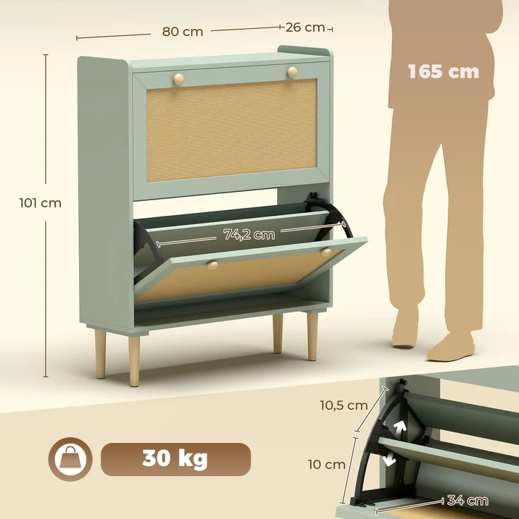 HOMCOM Schuhschrank, MDF, Kiefernholz, Hellgrün, 80 x 26 x 101 cm – Bild 3