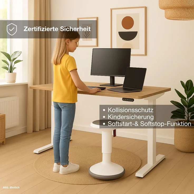 ASSMANN Elektrisch höhenverstellbarer Kinderschreibtisch JUNIOR 120x70cm Eiche Polar Signalweiß Metall Holz – Bild 4